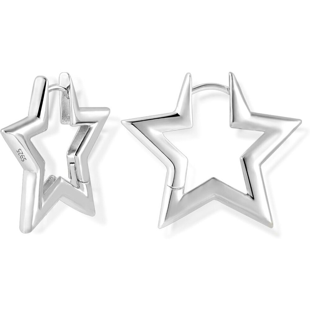 🆕925 Sterling Silver Star Rhombus Hoop Earrings for Women Small Hypoallergenic